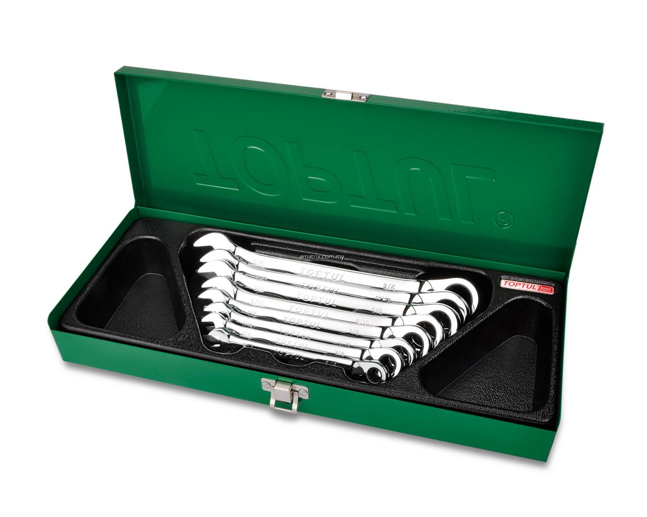 TOPTUL GBAD0802 8PCS Reversible Ratchet Combination Wrench Set